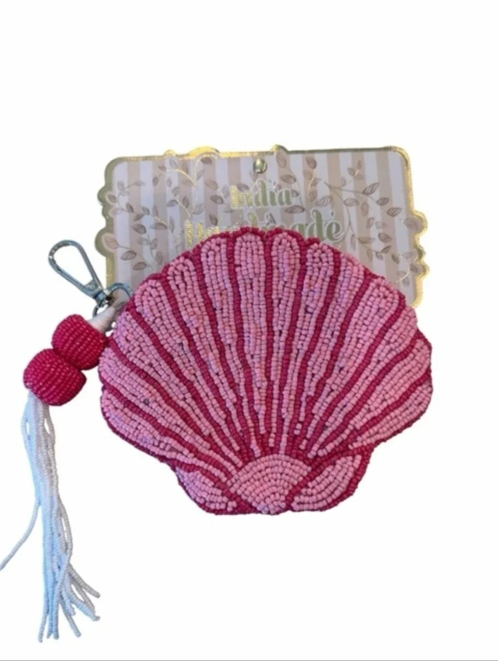 💕▪️Wandering Moon ▪️Beaded Pink Shell Coin Purse with Tassel Coin Pouch